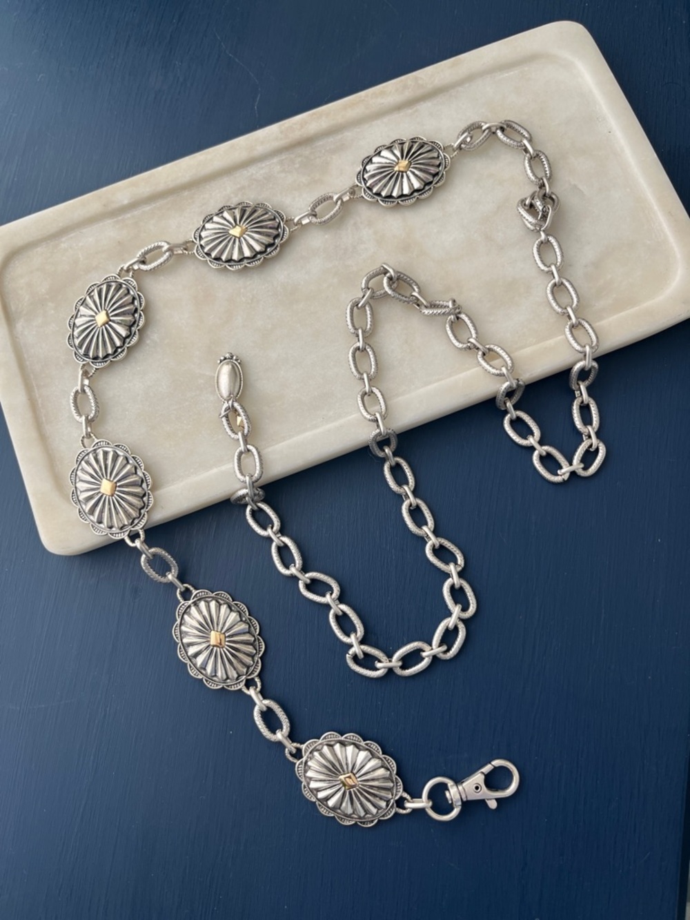 Silver tone western belt
